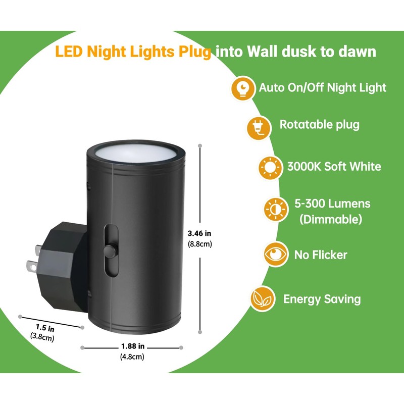 GEPLAD 4 Pack LED Night Light, Plug Into Wall, Dusk