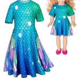 Doll and Girl Matching Nightdress Mermaid Dress Nightgowns Costume for Girl and 18" American Girl Doll Clothes(1-120)