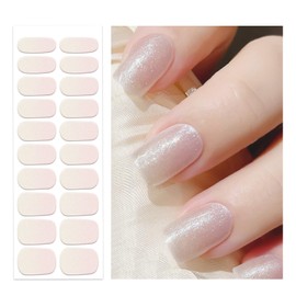 OAUEE Semi Cured Gel Nail Strips | Gel Nail Stickers with UV Light Required | Salon Quality, Easy Application and Removal（Dreamy White Neon Gradient Color）