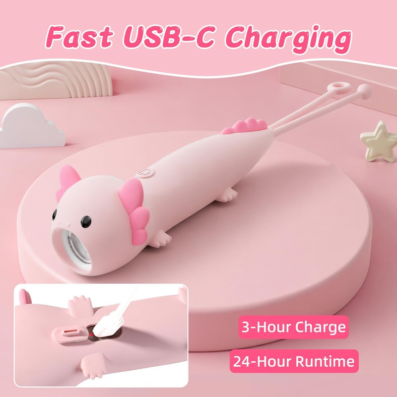 Tepreswes Axolotl Kid‘s Flashlight Rechargeable, LED Kid Flashlight for Boys