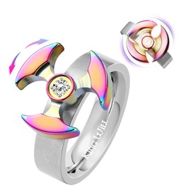 King Will Anxiety Spinner Rings Spinner 6mm Stainless Steel Ring Rainbow Anxiety Fidget Ring Wedding Ring for Men 9.5