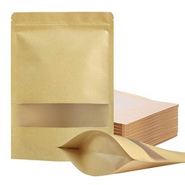 100 Pcs Resealable bags,3.9" x 5.9" Stand Up Kraft Paper Bags with Matte Window, Zip Lock Food Storage Bags for Packaging Products, Reusable, Sealable