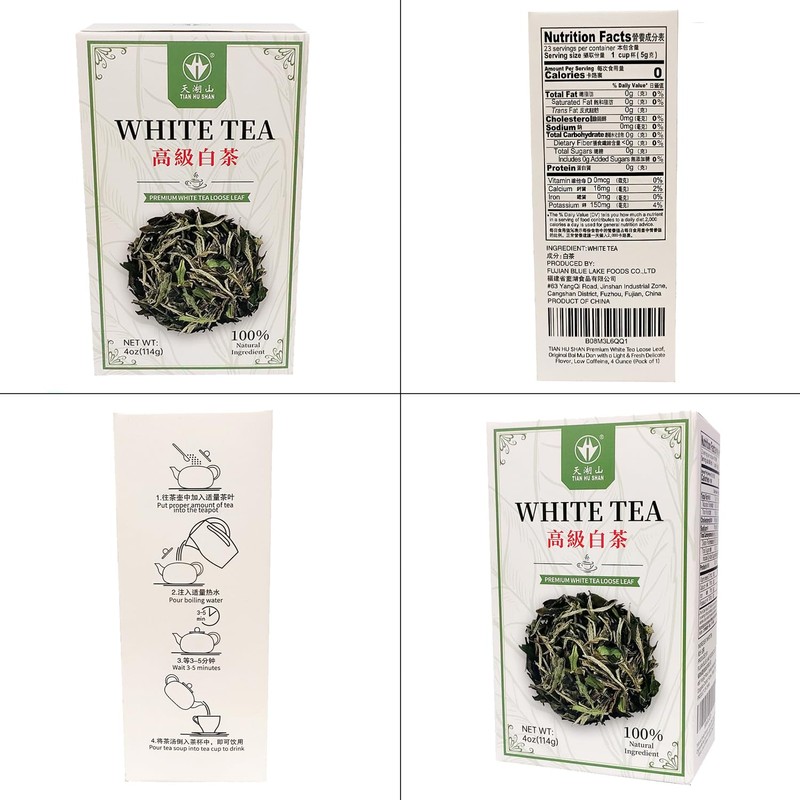 TIAN HU SHAN Premium White Tea Loose Leaf, Original Bai