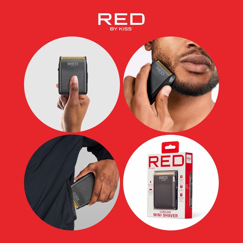 RED by Kiss Cordless Mini Shaver for Men, Compact High-Precision,