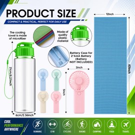 Skybooly 36 Pieces Water Bottle Cooling Towel Handheld Fan Set Sports Party Favors Include 17 oz Water Bottle 40"x12" Cooling Towels Handheld Fans for Summer Gym Sport Team Gift(Colorful)