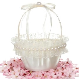 Cesta de Flores para Bodas | Canasta De Transporte Floral Decorativa Con Lazo De Cinta - Decoración Romántica Para La Boda | Para Jardín Patio Césped Exterior Interior Casa Hotel Oficina