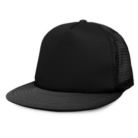 DALIX Flat Billed Trucker Cap with Mesh Back in Black