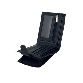 Mens RFID BLOCKING Soft Genuine Leather Bifold Wallet With A Side Zipper Coin Pouch 42 (Black)