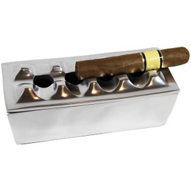 U.Like Relax Zone Cigar Ashtray made from Aluminum Metal / Wind Resistant Ashtray for Cigars to Cigarillos ,4 Holes Design, Windproof Hand Crafted for indoor and outdoor usage (Silver)