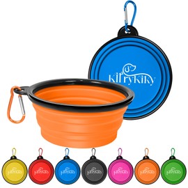 Collapsible Dog Bowls, 2 Pack Portable Travel Dog Bowls, Foldable Dog Water Bowl for Dogs Cats, Pet Feeding Watering Dish with Carabiner, Food Grade Silicone BPA Free(Blue+Orange, Medium)