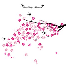 WALPLUS Removable Swallows & Flowers Wall Stickers for Kids Rooms - Nursery, Bedroom, Playroom Decor, 150cm x 80cm, Pink
