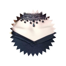 Aneneiceera Boho Black Pearl Lace Choker Necklace Black Teardrop Bead Pendant Necklace Choker Gothic Droplet Collar Necklace Retro Vintage Necklace Chain Jewelry Gifts for Women (Black E)