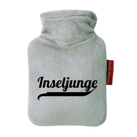Huuraa Taschenwärmer Inseljunge Schriftzug Geschenk 0,2 Liter Grey Mini Veloursbezug Inseljunge Geschenkidee