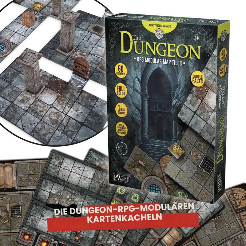 PWORK WARGAMES The Dungeon RPG Modular Map Tiles, Double Face