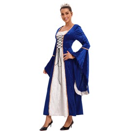 YTWS Pirate Costume Women Renaissance Viking Victorian Goth Elf Fairycore Dresses for Party Cosplay(Blue,XL)