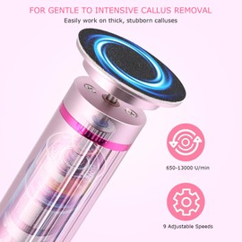 lazycozy® Wireless Electric Foot Callus Remover, Max 4 hrs, Rechargeable 2000mAh Battery, 9 Speed Settings, 13000 RPM, Portable Foot Grinder and Nail File