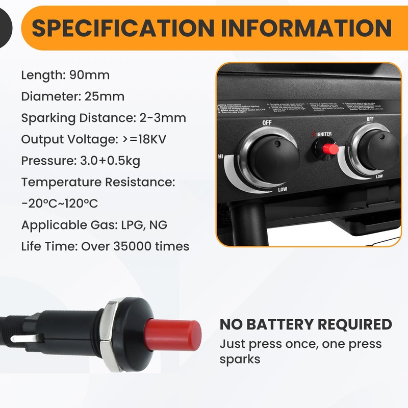 DALQUIS Push Botton Piezo Igniter, Two Outlet Plug Push Button