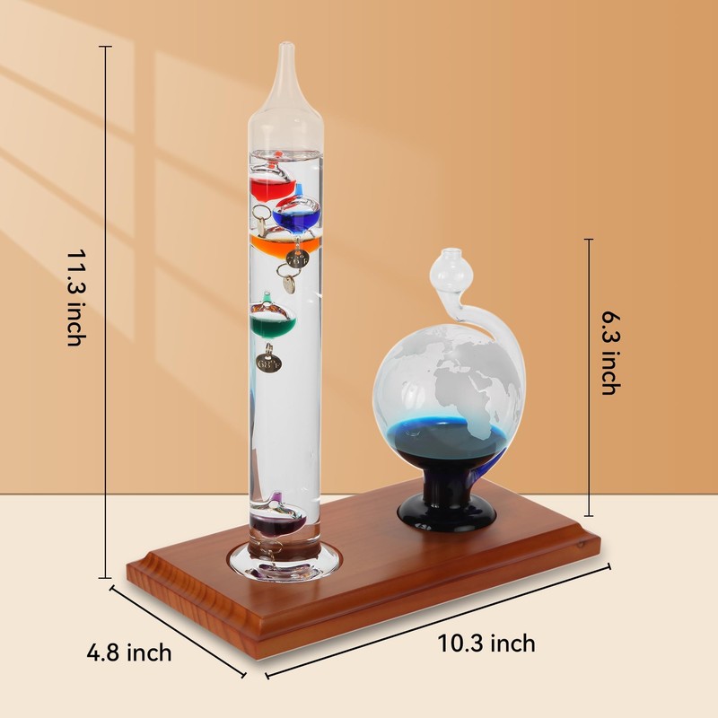 Lily's Home Galileo Thermometer with Etched Glass Globe Barometer 64ºF–80ºF,