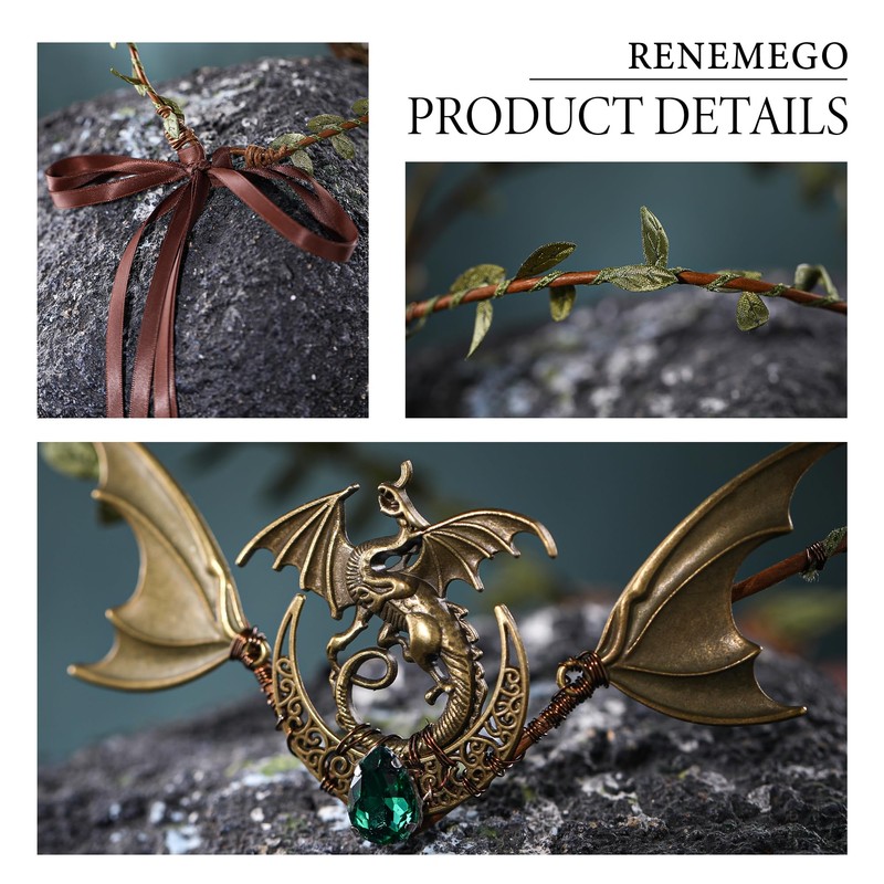 PartyforU Elfenblumenkrone mit Drachenmond für Cosplay, Bronze Elfen Kopfschmuck für