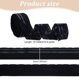 FREEBLOSS 10 Yards Non Slip Stretch Lace with Gripping Silicone Black Sewing Stretch Lace Silicone Backing Non Slip Silicone Gripper Tape for Clothing Stretch Lace Trim