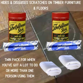 Tibet Almond Stick Twin Pack with Polishing Cloths-Colourless Surface Scratch Remover-Hide Disguise & Remove Scratches from Floors, Furniture & Antiques