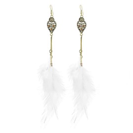 Long Feather Earrings Handmade Natural Feather Dangle Earrings Bohemian Feather Earrings for Women (White)