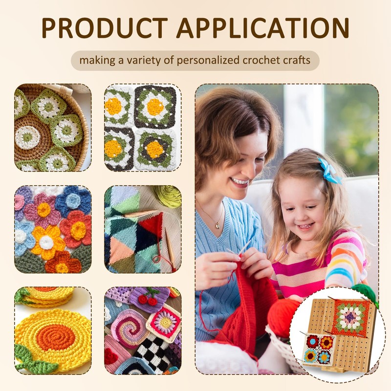 GMHLLES 7.7" Crochet Blocking Board, Wooden Blocking Board with 20