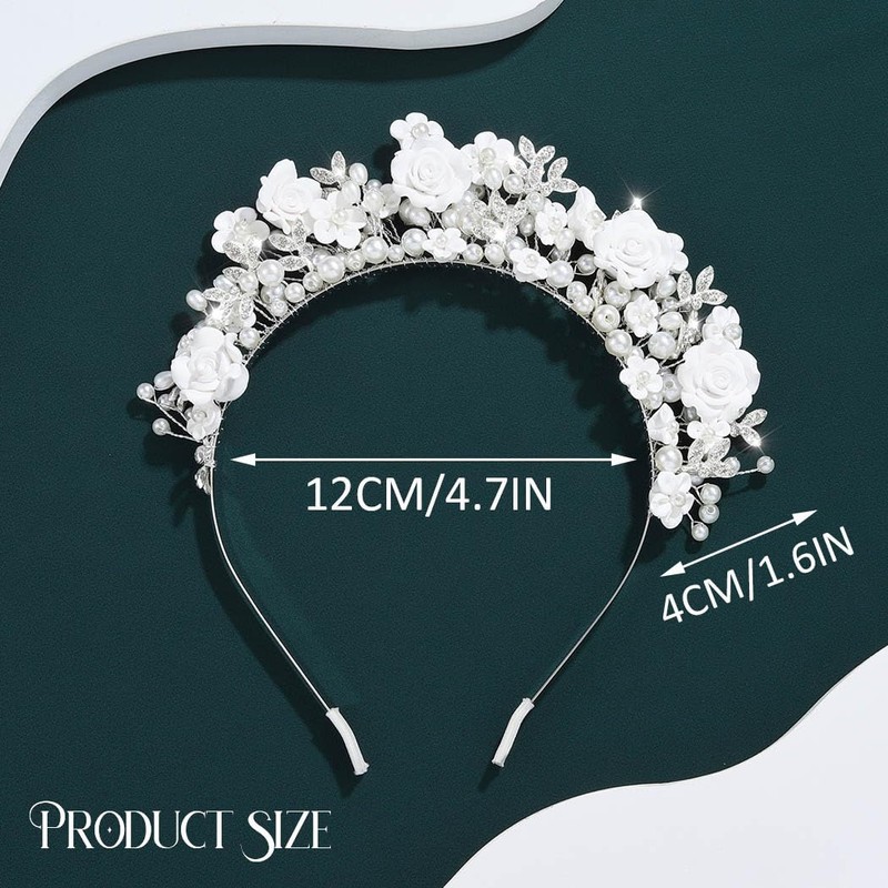 CAKURE Flower Wedding Headband Silver Bridal Hair Band Pearl Floral