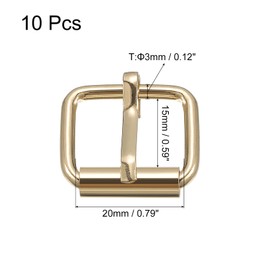 sourcing map Pack of 10 Roller Buckles 15 x 12.5 mm (0.59 x 0.49 inches) 2.5 mm Thick Multi-Purpose Metal Adjustable Belt Buckle for Bags Straps Hand DIY Golden Tone, Gold Tone