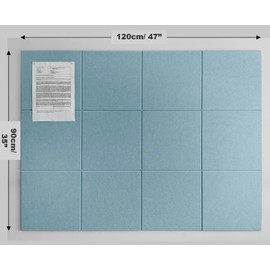 DECORITA Cork Board 48 x 36 Alternative – 11.8x11.8x0.35 Inches 12 Pack Felt Wall Tiles with Safe Removable Adhesive, Large Cork Board for Office Walls Pin Board Cork Tiles for Classroom - Baby Blue
