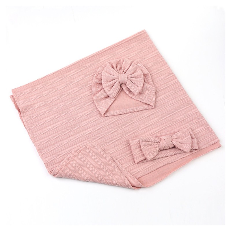 3pcs Receiving Blanket Headband Set Cotton Polyester Wheat Texture Pure