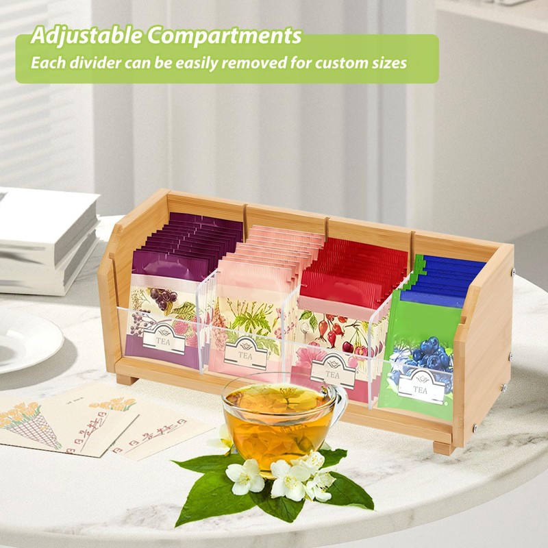 Qivine Wooden Tea Box, Bamboo Tea Caddy for Tea Bags