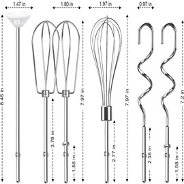 6-Pack Stainless Steel Hand Mixer Attachments Set, Compatible with KitchenAid KHM3 KHM5 KHM7 KHM9, Includes Whisk, Dough Hooks and Blending Rod, Premium Hand Mixer Tool Supplies and Accessories