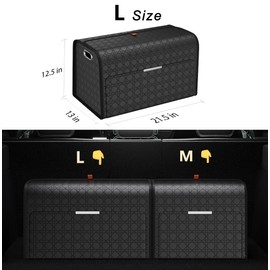 XDV Double-layer Trunk Organizers, Double door Car Organizers Storage Solutions and Car Storage Organizers for SUVs, Sedans, Back Seats, and Luxury Vehicles with Lid, Leather, Small, Large (Black, L)
