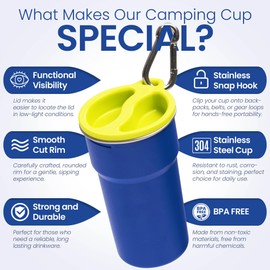 bzyoo Nesting Stainless Steel Camping Cup Set with Hook – 5-in-1 Stackable Durable 9oz Campstack Cup Set for Hiking, Backpacking & Outdoor Adventures (Blue)