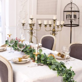 SOMYTING Eucalyptus Garlands, 2 Pack 5.7ft Long Artificial Mixed Eucalyptus Leaves Vine Greenery Garland Hanging Plants for Farmhouse Table Centerpiece Mantel Wedding Arch Backdrop Decor