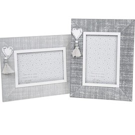 Pair Provence Cool Grey Photo Picture Frames Shabby Chic with Hearts 6x4"