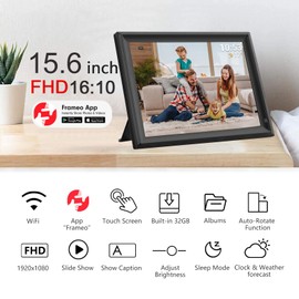 15.6inch FRAMEO Digital Photo Frame with 1920x1080 FHD IPS LCD Touch Screen, Dual-WiFi Share Photos & Videos Via Frameo App, Support USB Drive/SD Card Extend Storage, Motion Sensor, Auto-Rotate