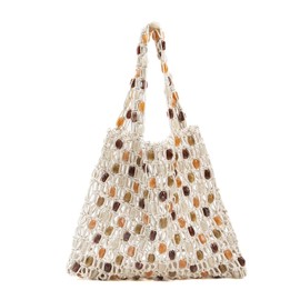 Boho Crochet Shoulder Bag for Women, Colorful Beaded Beach Tote Handbag - Lightweight Summer Knit Hobo Purse & Travel Organizer