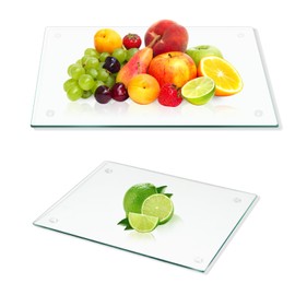 Clear Glass Cutting Board for Kitchen 2 Pcs (12"x16" & 8"x12"),Tempered Glass with Rubber Feet,Non-Slip,Durable Shatter Resistant, Dishwasher Safe,Scratch Resistant, Heat Resistant