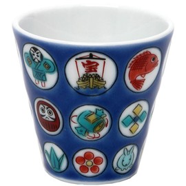 Blue 郊 九谷焼 You 猪口 Omen Round Treasure Stamped Problem Stamped