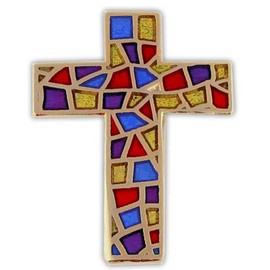 PinMart's Stained Glass Cross Religious Church Enamel Lapel Pin