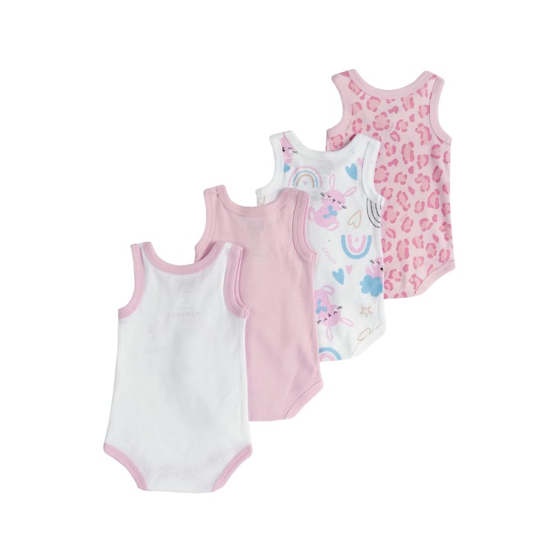 Chicco Baby Unisex Sleeveless Cotton Bodysuits Set, White/Rose