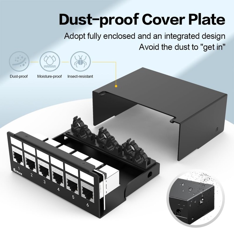 Enmane Patch Panel 6 Port CAT6A Keystone Patch Panel Shielded