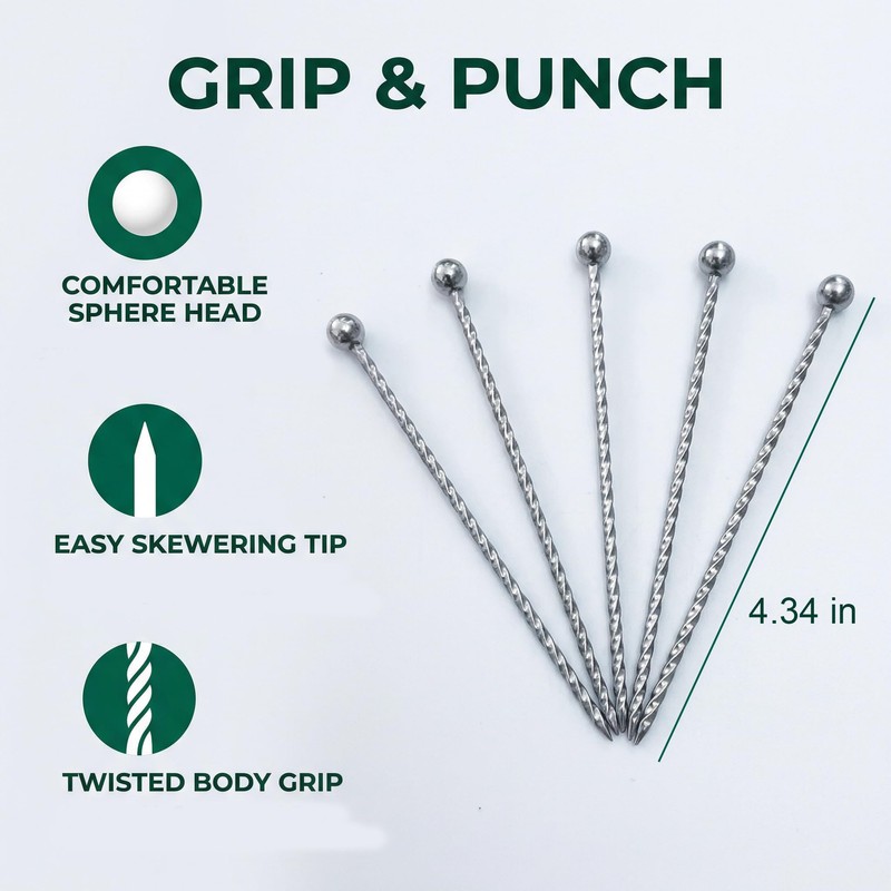 KGCGJVB 6Pcs Metal Cocktail Picks and Holder Reusable Stainless Steel