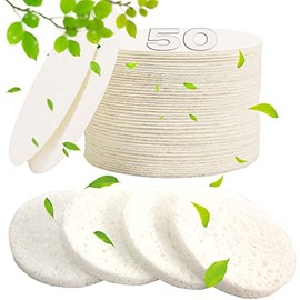 Esponjas faciales comprimidas de 50 unidades, esponja facial 100% natural de celulosa, esponjas profesionales de spa para limpieza facial, masaje, exfoliación de poros, máscara, eliminación de maquillaje (blanco)