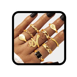 Edary Boho Knuckle Rings Set Gold Snake Rings Stacking Ring Midi Joint Knuckle Ring Jewellery for Women and Girls (Pack of 8), Metal