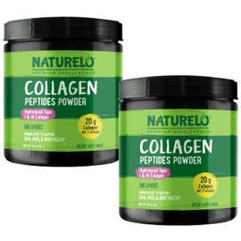 NATURELO Collagen Peptide Powder, Hydrolyzed Collagen Type I & III, Skin Hair & Joint Health - Unflavored, 32 Ounces (Pack of 2)