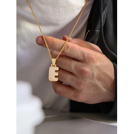 U7 Chunky Letter E Pendant Initial Necklace Men's Jewellery