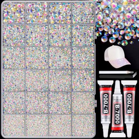 25000Pcs Resin Rhinestones with B7000 Jewelry Glue for Crafting, Transparent AB 2-6mm Non Hotfix Flatback Gems, Bedazzling Crystal for DIY Crafts Clothing Tumblers Mugs Shoes Fabric Decor Nail Art